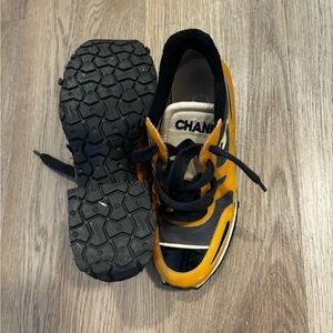 CHANEL Black and Yellow Lace-Up Platform Sneaker